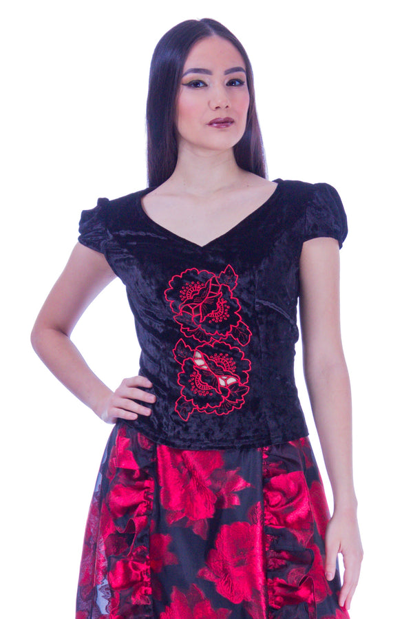 Bluza catifea cu broderie I-4